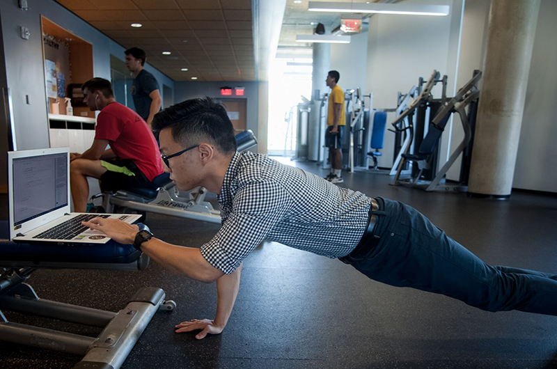 James Min, a health sciences major in the College of Nursing and Health Professions, says he enjoys the Rec Center because it helps him &quot;release stress in a beneficial manner, which is important to me as a chronically stressed individual.&quot;