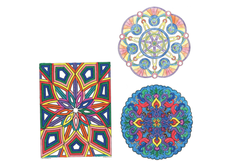A trio of colored-in designs
