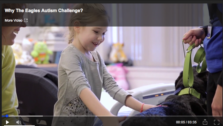Screenshot of the Eagles Autism Challenge video with embedded link to video
