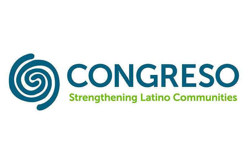 The logo of Congress featuring its tagline, "Strengthening Latino Communities."