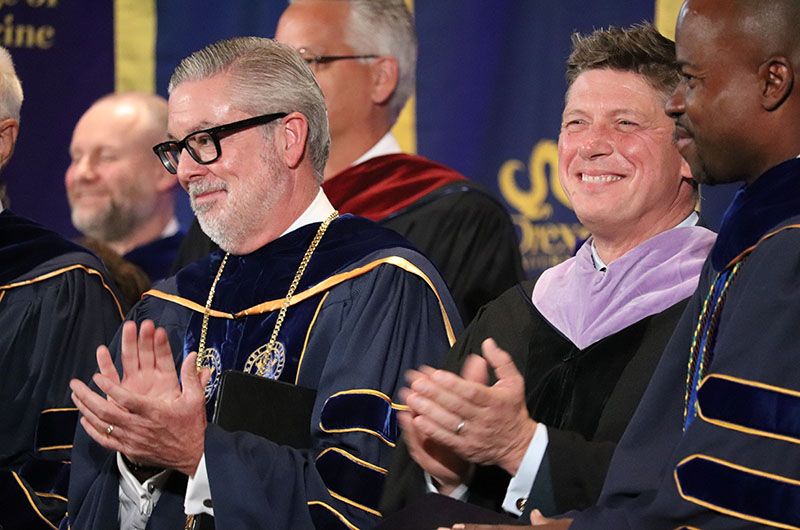 Left to right: Drexel President John Fry; Academy of Natural Sciences President Scott Cooper, PhD; and M. Brian Blake, PhD, executive vice president and the Nina Henderson Provost at Drexel.