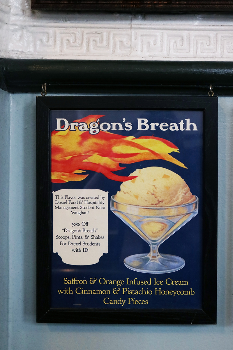 A sign for "Dragon's Breath" in the Franklin Fountain. Photo credit: The Franklin Fountain.