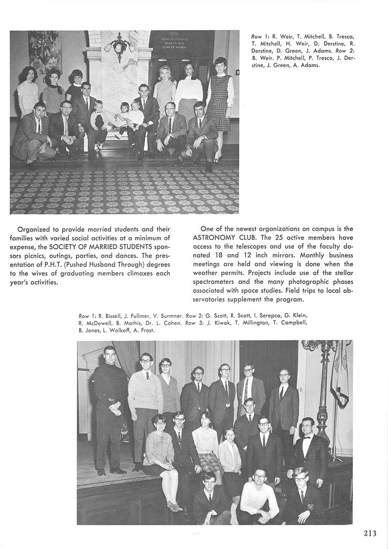 The Astronomy Club featured in Drexel's 1968 yearbook. Photo courtesy Drexel University Archives.
