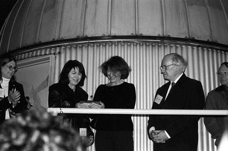 Joseph R. Lynch was unable to attend the 2003 ceremony, but his daughters Carol Chaney and Susan Wright did. They are pictured, center, with College of Arts and Sciences Dean Donna Murasko, PhD, (left) and then-Department of Physics head Michel Vallières, PhD. Photo courtesy Kenneth H. Goldman.