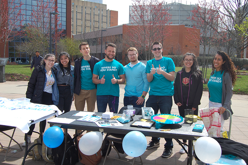 Drexel University students participating in "Teal Tuesday," which are recognized annually in April for National Sexual Assault Awareness Month.