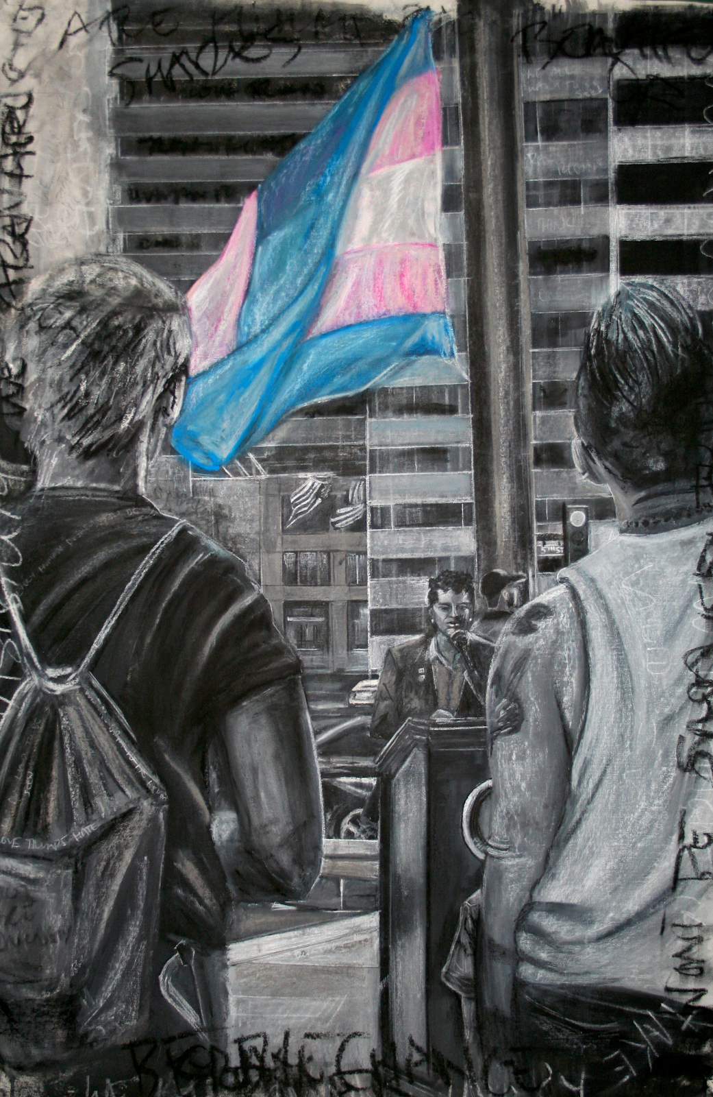 'For Which it Stands' by Devon Reiffer, 2018. Charcoal and pastel on canvas.
