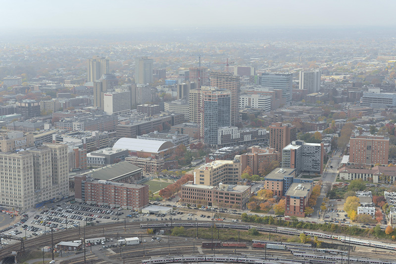 A 2014 aerial shot of Drexel's University City Campus. Photo credit: Kelly & Massa Photography. 