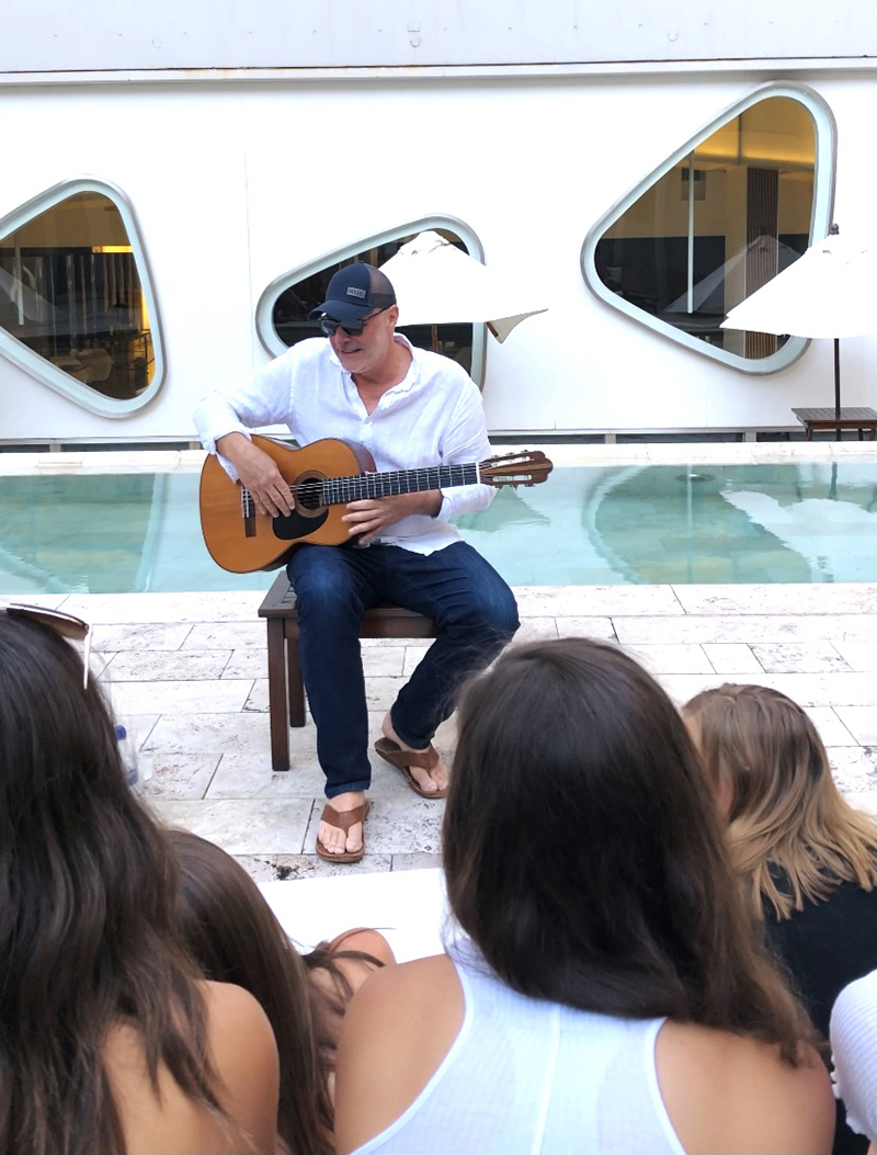 Zillmer playing the guitar in Buenos Aires, Argentina, in 2018 for members of the Drexel women’s field hockey team who traveled to South America, including Argentina and Uruguay, and competed in three matches. Zillmer an avid guitar player, is also on the Board of Directors of the Philadelphia Classical Guitar Society. Photo courtesy Eric Zillmer.