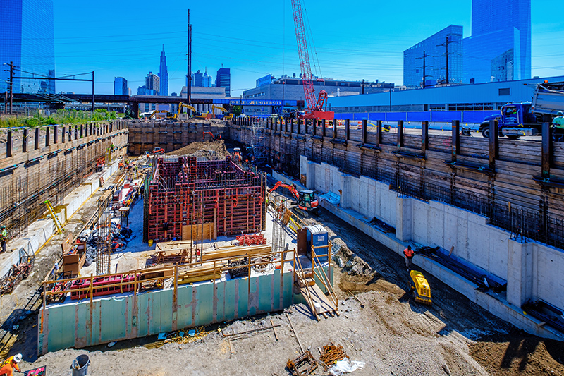 Construction of the future West Tower at Schuylkill Yards, as of September 2021. Photo credit: Jeff Fusco.