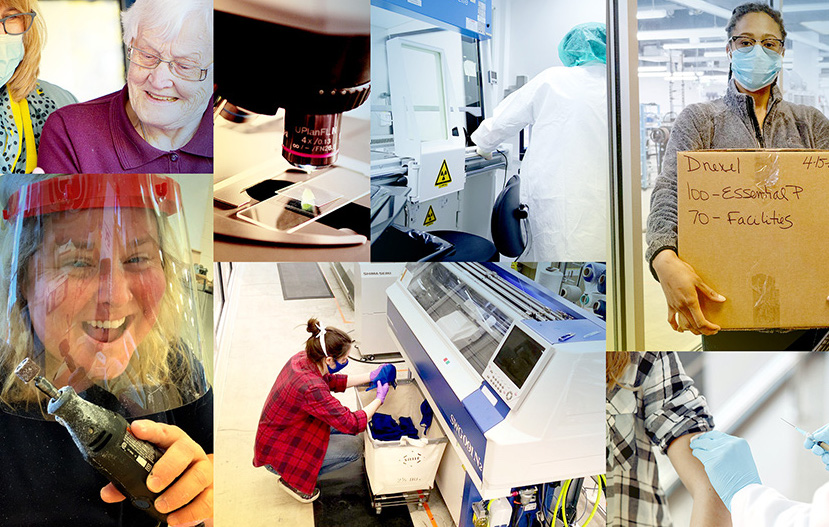 People with masks on; collage.