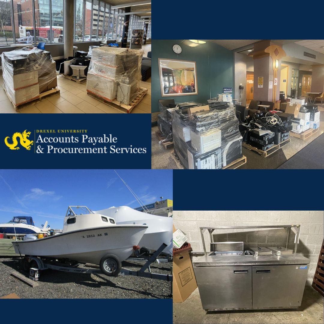 A collage of items sold or recycled by Drexel Surplus in FY2023