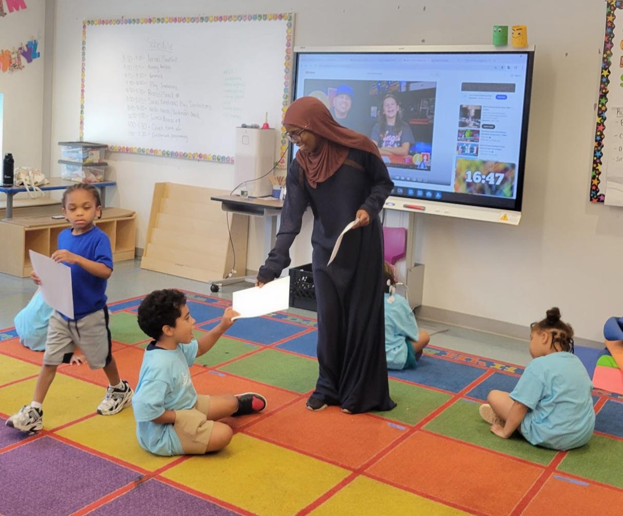 Taslim Sabil in the kindergarten classroom.