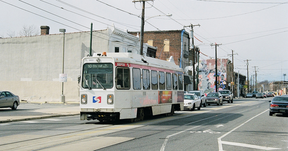 Septa route 10 trolley on Lancaster and Girard Aves. 