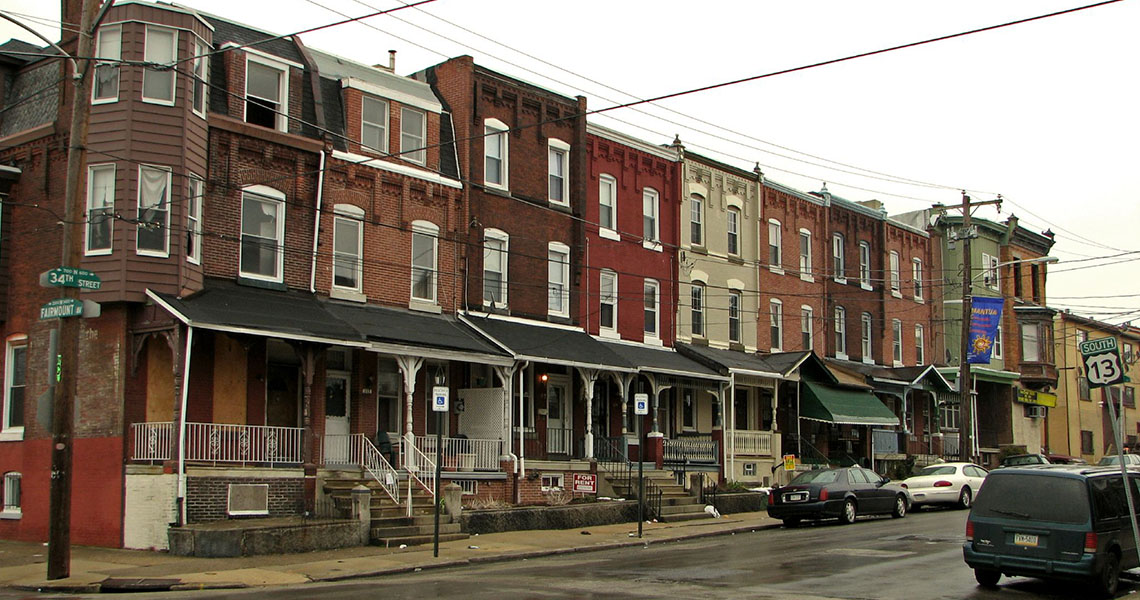 Rowhouses in Mantua neighborhood Philadelphia