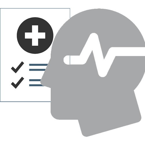 icon of medical chart and person with heart beat line representing physical and mental health
