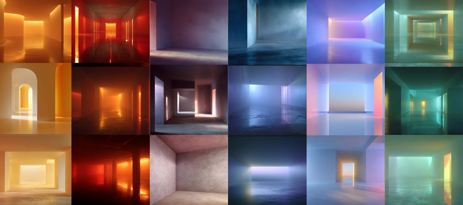 colored architectural interior blocks