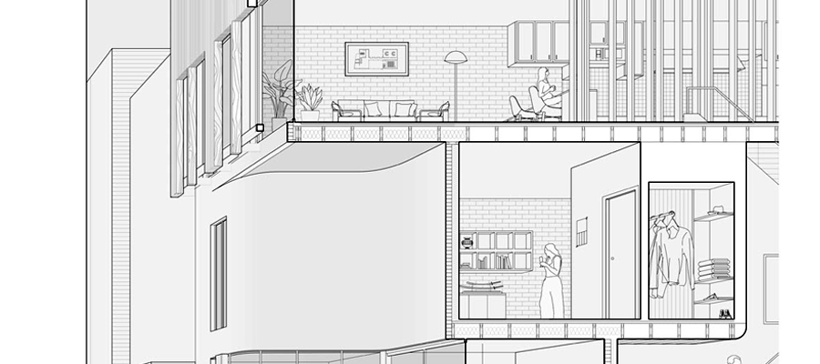 interior cutaway diagram of two story home
