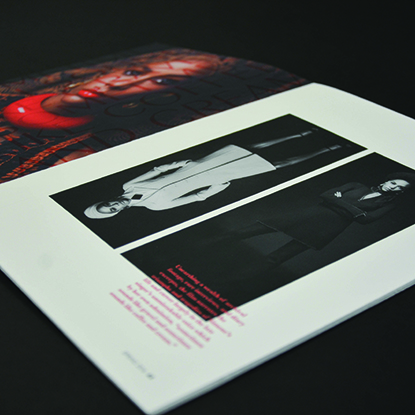 Aleksandra Ola Baldych's village magazine page with two black and white photos of two women with red accent text