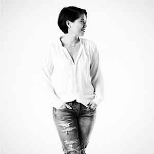 Graphic Design Adjunct Professor Kat Madamba in black and white photo