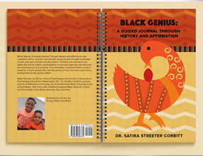 Front and back of a book entitled Black Genius: A Guided Journal Through History and Affirmation