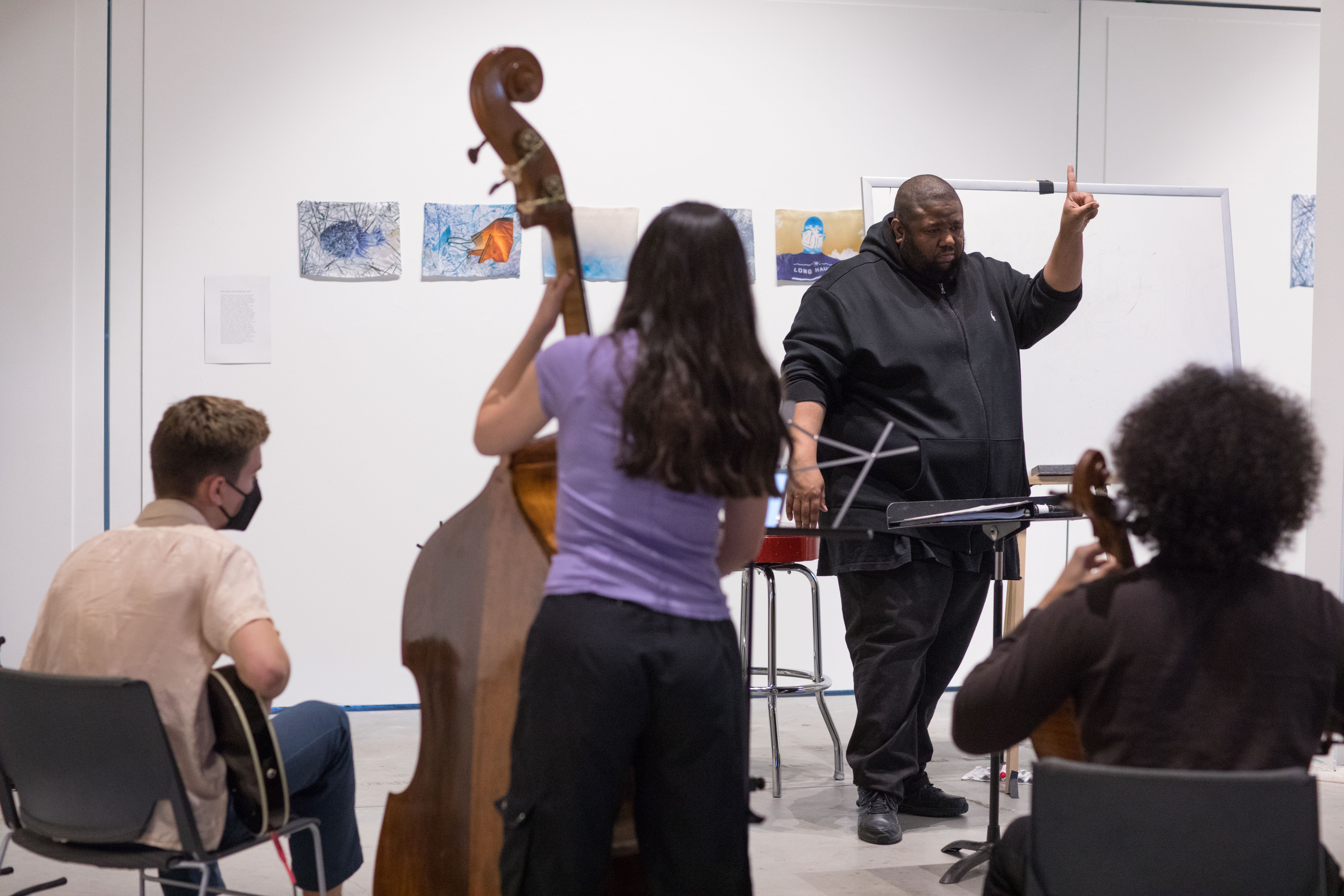 Tyshawn Sorey leads a workshop with Drexel and Curtis students for Rehearsing Philadelphia