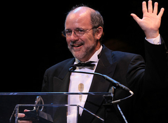 Photograph of Bruce Graham accepting his Barrymore Award