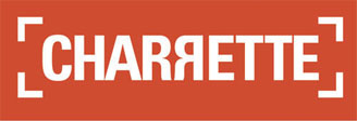 Red and white Design Charrette logo