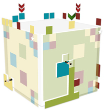 Digital image of 3D cube with people walking in and out