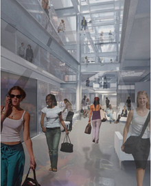 Artisit rendering of interior staircases of new URBN center