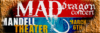 MAD Dragon Concert text with red and blue textured background