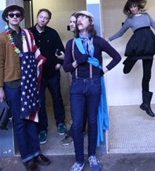 Photograph of Miro Dance company outside of bathrooms