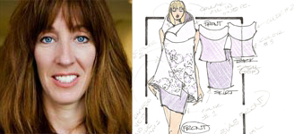 Lisa Hayes and a sketch of her work