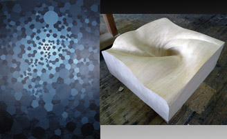 Bruce Pollock Painting and Dino Sculpture