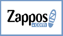 Blue and Black Zappos logo with show graphic