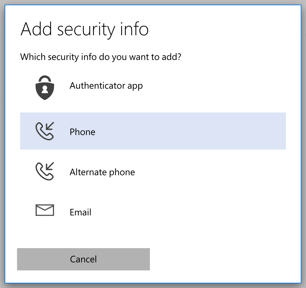 Add security info, with Phone selected