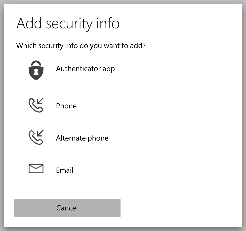 Add security info page, with no authentication method selected