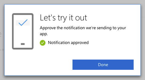 Success notification, connecting the Authenticator app to your account