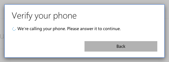 Verification phone call, sent to the phone number you entered