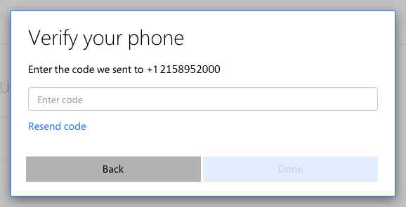 Verification code sent to you through text message to your mobile device