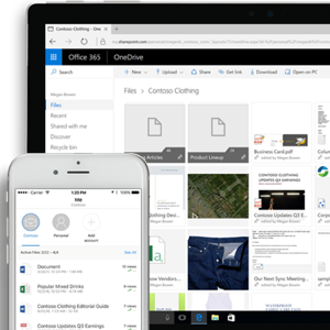 A tablet and mobile phone showing Microsoft OneDrive