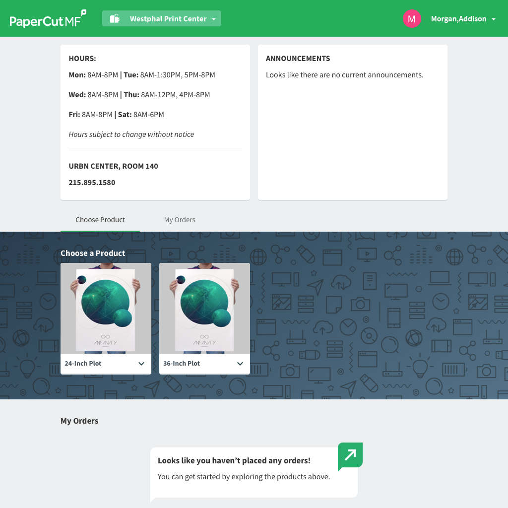 Screenshot of the Customer View in PaperCut MF Job Ticketing